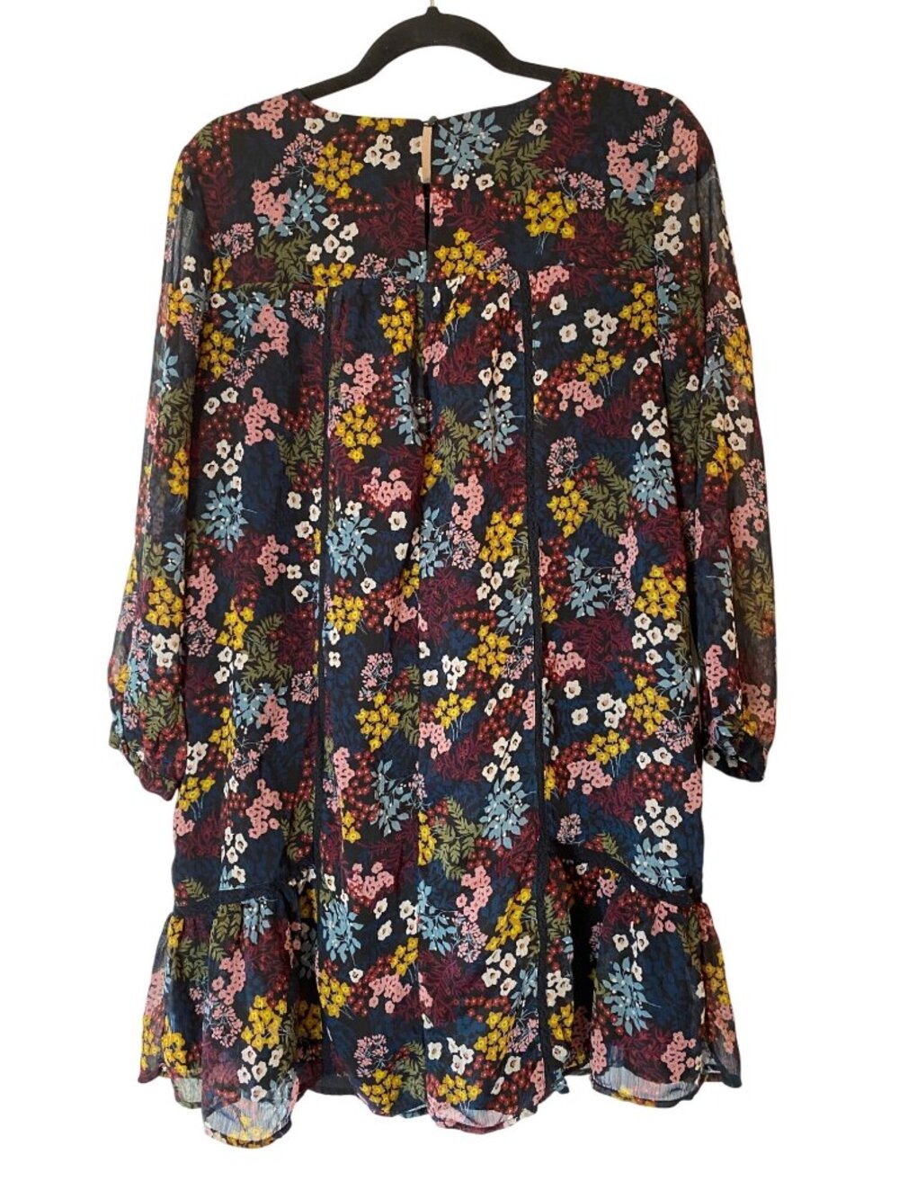 Loft Floral Print Long-Sleeve Tiered Short Dress Medium - Picture 2 of 9